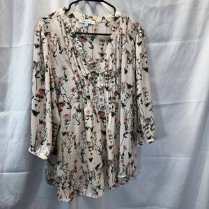 Rose & Olive Pink Floral 3/4 Sleeve Blouse 1X